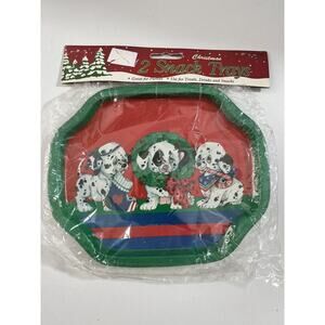 Christmas Snack Trays by Hartin Tin Metal Dalmatians Vintage New NOS